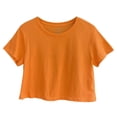 thumbnail image 1 of Women's Boxy Crop Top Round Neck Short Sleeve Casual 100% Cotton Cropped Tee T-Shirt, Pumpkin, X-Large, 1 of 1