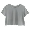 thumbnail image 1 of Women's Boxy Crop Top Round Neck Short Sleeve Casual 100% Cotton Cropped Tee T-Shirt, Shark, Small, 1 of 5