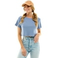 thumbnail image 1 of Women's Boxy Crop Top Round Neck Short Sleeve Casual 100% Cotton Cropped Tee T-Shirt, Steel, Large, 1 of 3