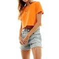 thumbnail image 1 of Women's Boxy Crop Top Round Neck Short Sleeve Casual 100% Cotton Cropped Tee T-Shirt, Tangerine, Large, 1 of 10