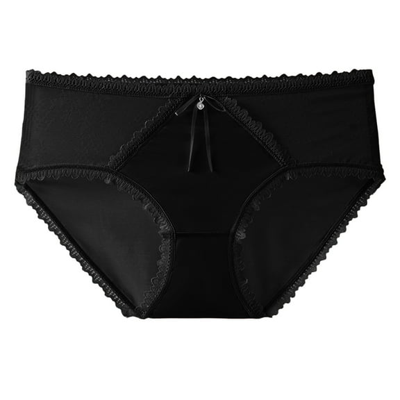 Women's Boy Short Panties Women's Lace Underwear Mid-Waisted Ice Silk Full Cover Underwear Soft Satin High Waisted Panties Lightweight Breathable Underpant Briefs Underwear for Women Plus Size Black