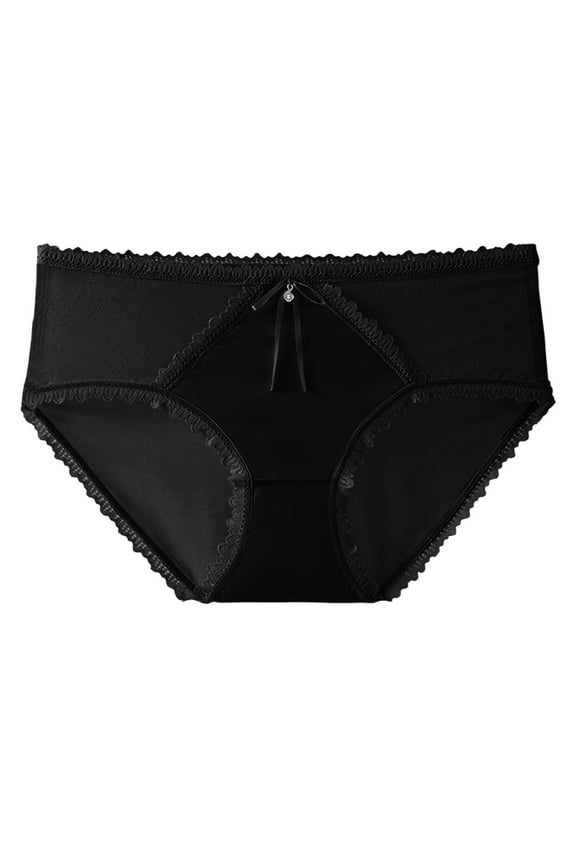Women's Boy Short Panties Women's Lace Underwear Mid-Waisted Ice Silk Full Cover Underwear Soft Satin High Waisted Panties Lightweight Breathable Underpant Briefs Underwear for Women Plus Size Black