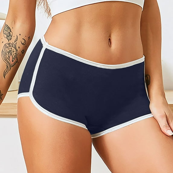 Women's Boy Shorts Underwear Womens Solid Color Underwear Breathable Sports Boy Shorts Underwear Briefs Women's Panties Dark Blue M