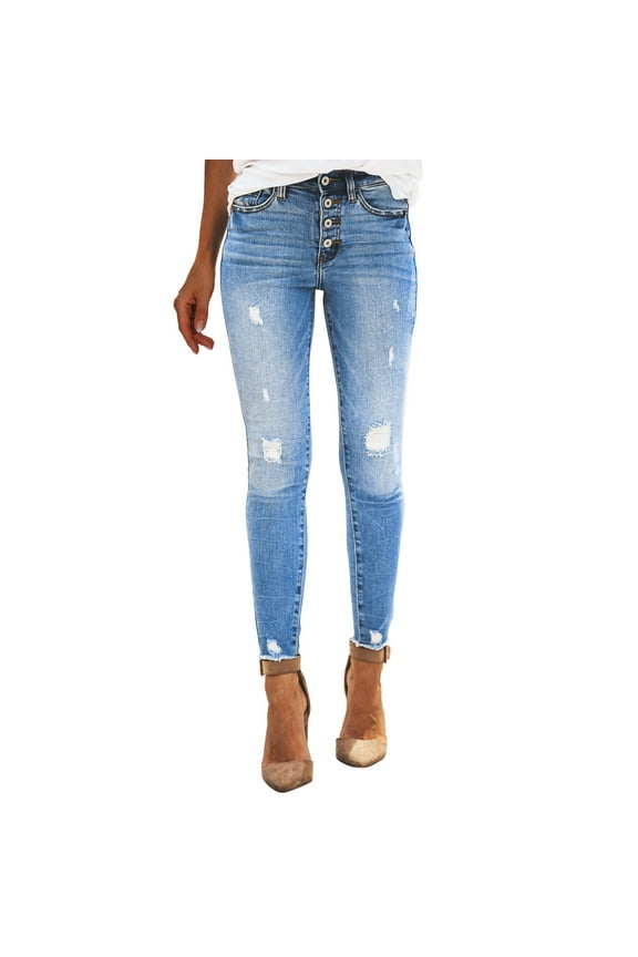 Women's Boyfriend Jeans Stretchy Ripped Distressed Denim Pants