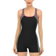 thumbnail image 1 of Women's Boyleg One Piece Swimsuit Racerback Contrast Color Unitard Athletic Swimwear, 1 of 7