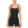 thumbnail image 1 of Women's Boyleg One Piece Swimsuit Racerback Contrast Color Unitard Athletic Swimwear, 1 of 7