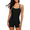 thumbnail image 1 of Women's Boyleg One Piece Swimsuit Racerback Contrast Color Unitard Athletic Swimwear, 1 of 6