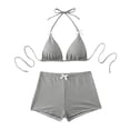 thumbnail image 1 of Women's Boyshort Bikini Set with Shorts 2026 Triangle Halter String Swimsuits Cheeky Bathing Suit, 1 of 7