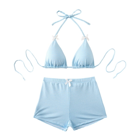 Women's Boyshort Bikini Set with Shorts 2026 Triangle Halter String Swimsuits Cheeky Bathing Suit