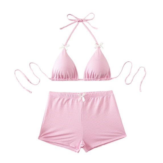 Women's Boyshort Bikini Set with Shorts 2026 Triangle Halter String Swimsuits Cheeky Bathing Suit