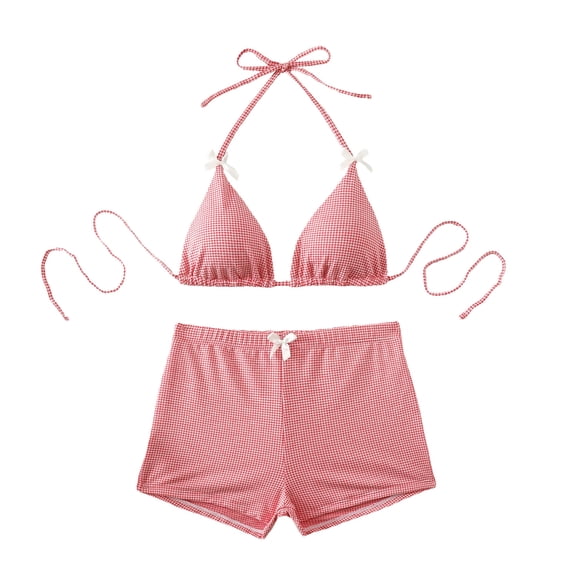 Women's Boyshort Bikini Set with Shorts 2026 Triangle Halter String Swimsuits Cheeky Bathing Suit