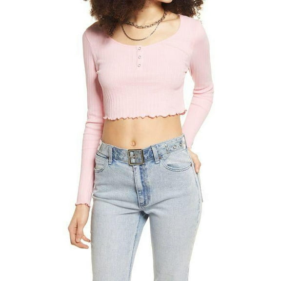 Women's Bp. Crop Henley Top, Size Medium - Pink