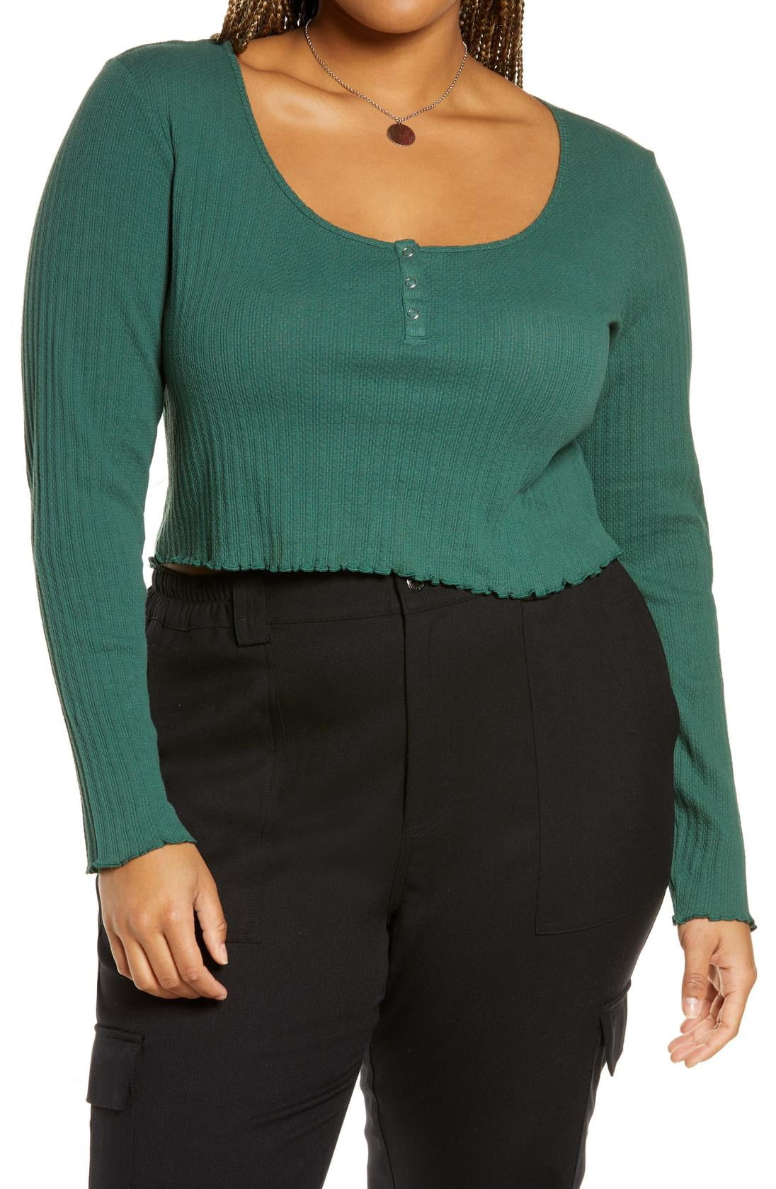 Women's Bp. Crop Henley Top, Size XX-Small - Green