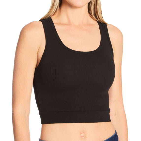 Women's PJ Harlow SPORTY Bra30 1/2 Tank Rib Top (Black 2X)