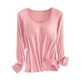thumbnail image 1 of Women's With Bra Cup And Cup Integrated Solid Color Minimalist Women's Bottom Long Sleeved Shirt And Underwear, Lightweight Bamboo Sleepwear Sets for Sensitive Skin, 1 of 8
