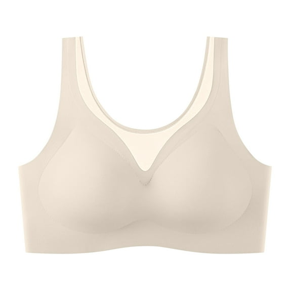 Women's Bra Front Side Buckle Lace Edge Without Steel Ring Movement Seamless Yoga Bras Women Push Up Beige XL