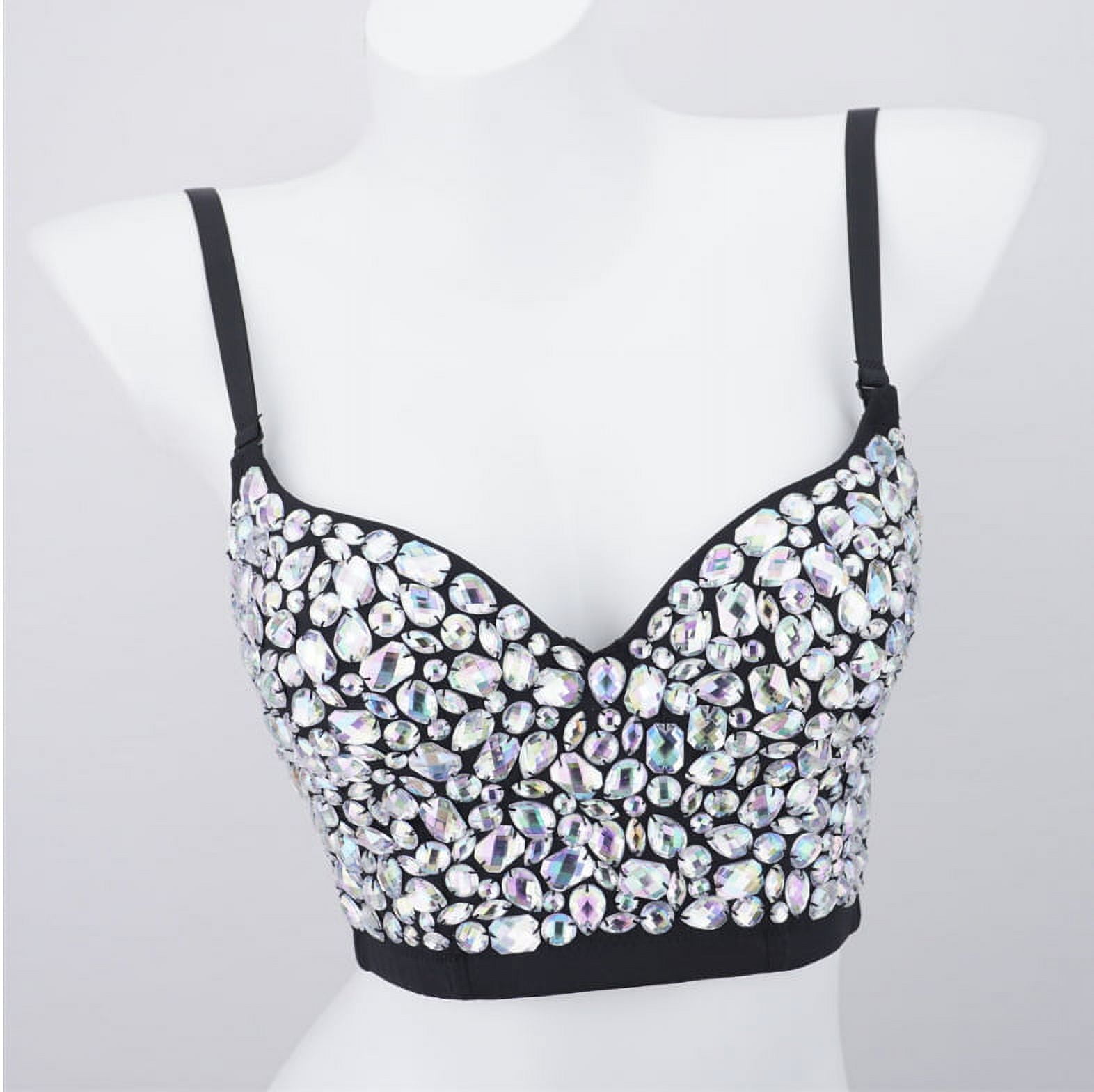 OnSaya Performance Clothing Hand Sewn Nightclub Rhinestone Suspender Sequin  Diamond Corset Top Women Thin Sports Bra Pack of Bras (Color : White, Size  : Small) : : Clothing, Shoes & Accessories