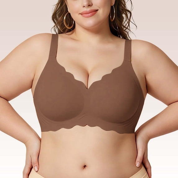 Women's Bra JIANLAI ,Full Coverage Wirefree Comfort Plus Size Bra Large Bust Non Padded Brown
