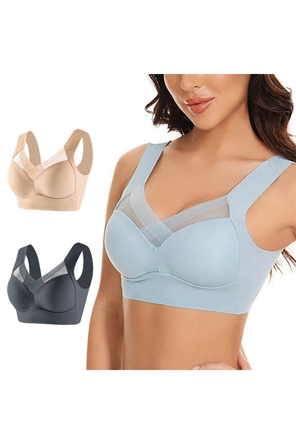 Women's Bra Posture Support Bra Set - 2Pc Wireless Deep Cup Comfort Bras, Women's Bra 3XL