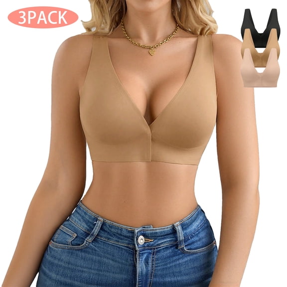 Women's Bra Seamless Front Clasp Bra, Wide Straps, Soft Support, Daily Comfort 3 Pack