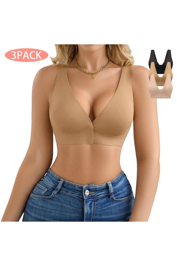Women's Bra Seamless Front Clasp Bra, Wide Straps, Soft Support, Daily Comfort 3 Pack