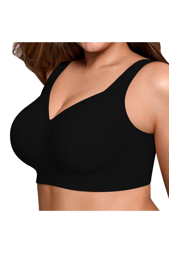 Women's Bra, Smoothing Seamless Bra Plunge V Neck Wirefree Bra Deep V Smoothing Bra Post Surgery Seamless Soft Lightweight Bra Full Coverage Supportive Bra, Black L