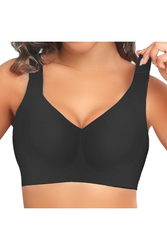 Women's Bra, Smoothing Seamless Bra Plunge V Neck Wirefree Bra Deep V Smoothing Bra Post Surgery Seamless Soft Lightweight Bra Full Coverage Supportive Bra, Black L