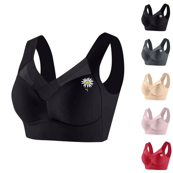 Women's Bra No Underwire Push Up Full Coverage Lightweight Lace Plus Size Solid Color Wide Strap Breathable Underwear Daily Bra for Women Black XL