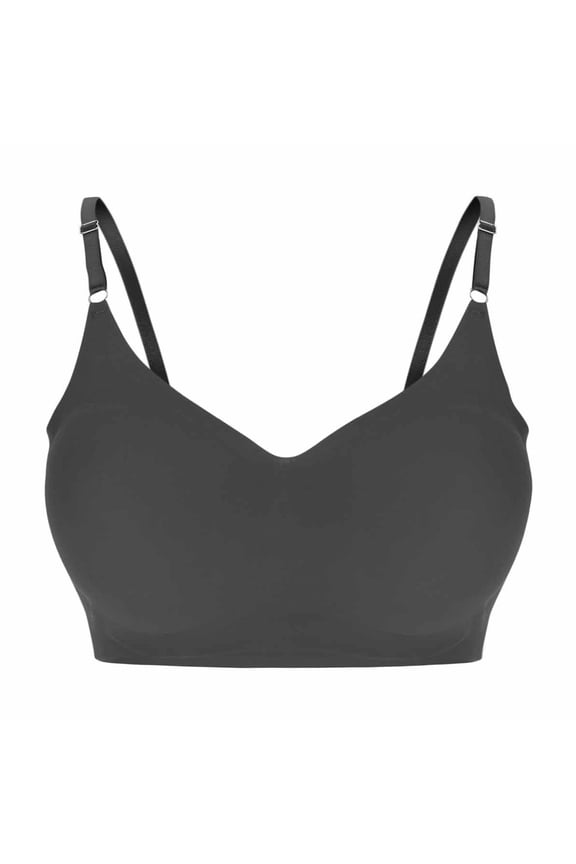 Women's Bra V Neck Solid Color Wireless Seamless Push up Stylish Back Bralette for Sports Dark Gray L