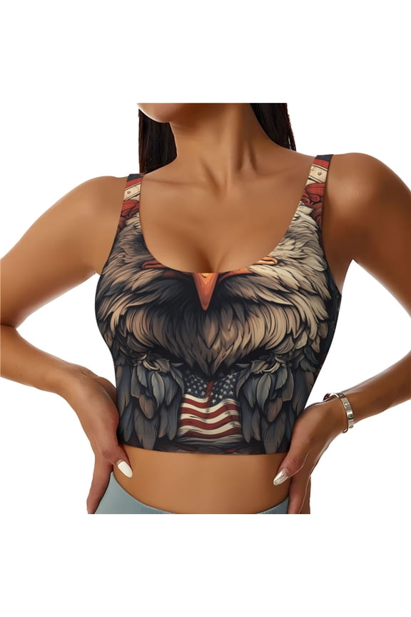 Women's Bra Vest Workout Crop Top for Yoga Pilates Dance Tank, American Flag United States Navy Eagle