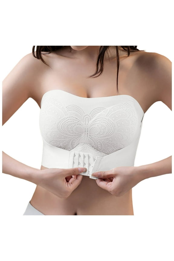 Women's Bra With Adjustable Straps Front-Close Push Up Lace Trim Comfortable Breathable Soft Underwear For Everyday Wear,White,XXXXXXL