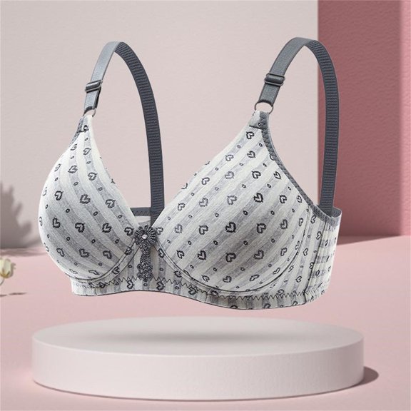 Women's Bra Women Love Print Front Closure&Wide Straps Longline Cup Full Coverage Push Up Bra, Women's Bra
