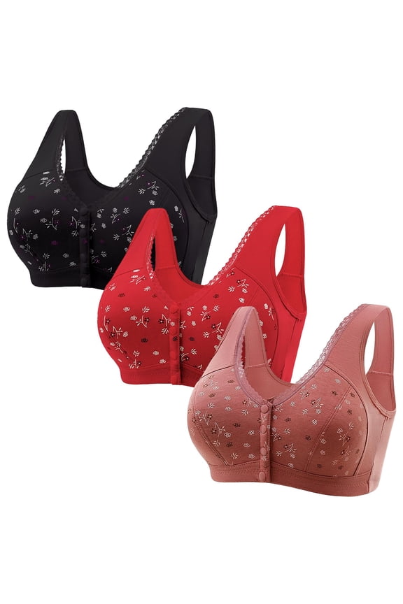 Women's Bra Women'S Wireless Bra 3-Pack - Front Closure Full Coverage Lace, Women's Bra XL