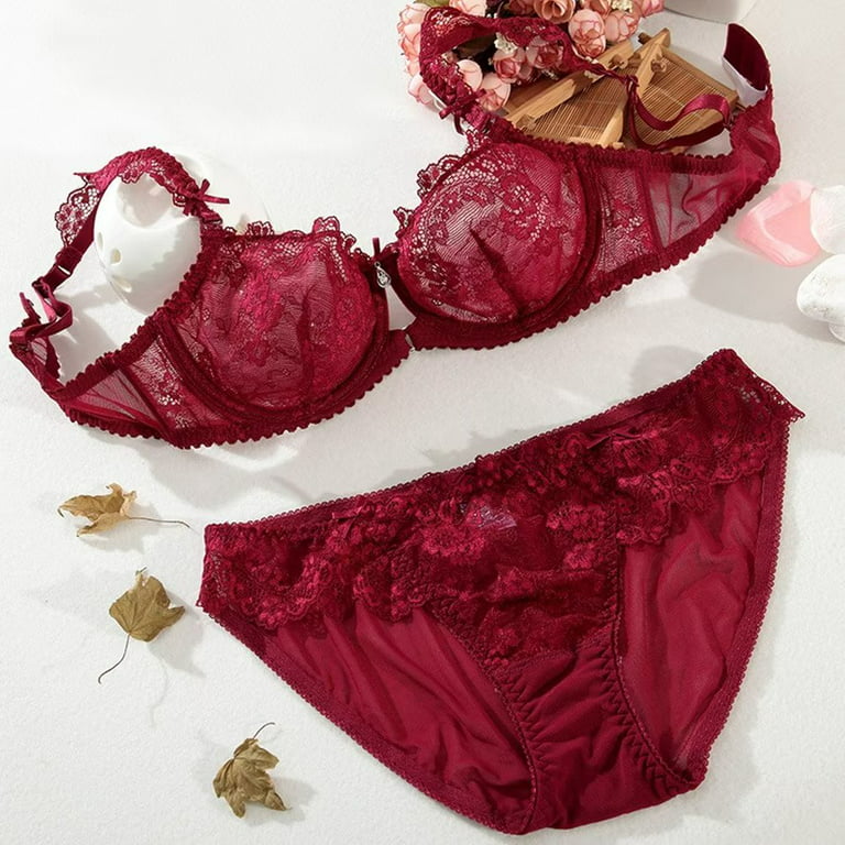 Women's Bra and Panty Set Lace Embroidery Underwire Sheer Lingerie