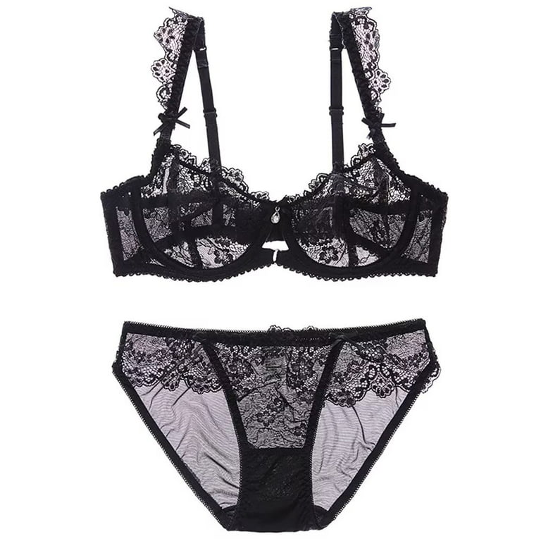 Women's Bra and Panty Set Lace Embroidery Underwire Sheer Lingerie Sets  Everyday Bras