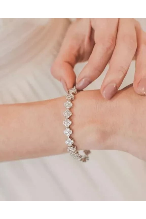 Women's Bracelet 13 Ct Round Cut White Moissanite 14K White Gold Plated