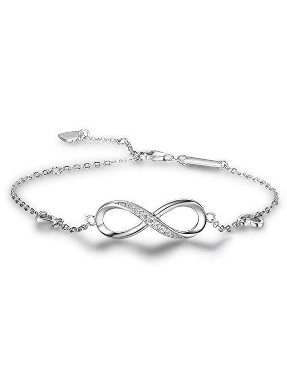 Women's Bracelet Infinity 925 Sterling Silver, Silver Bracelet with Endless Symbol, 21 cm, adjustable