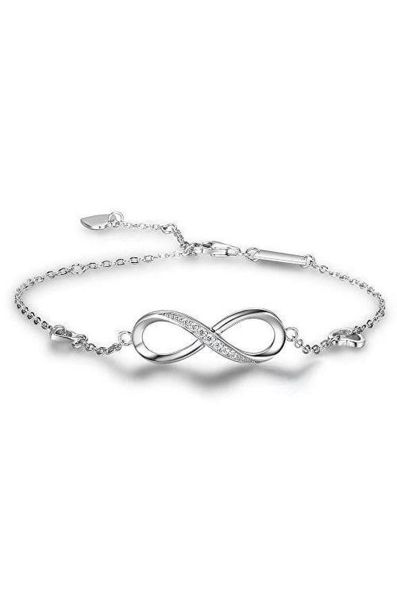 Women's Bracelet Infinity 925 Sterling Silver, Silver Bracelet with Endless Symbol, 21 cm, adjustable