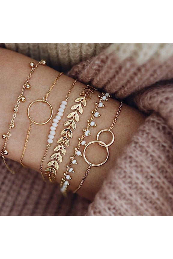 Women's Bracelets, Fashion Adjustable Cuff Bangle Set, Stainless Steel Crystal Bead Tassel Chain Open Bracelet Gift for Her