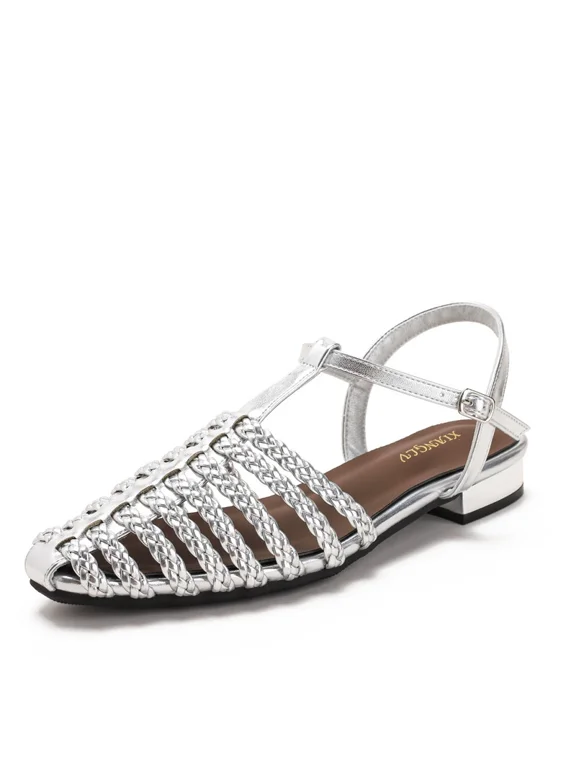 Women's Braided Closed Toe Fisherman Sandals, 2.5cm Low Block Heel Slingback Dress Sandals