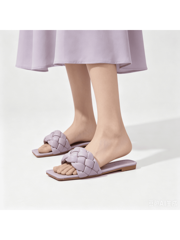 Women's Braided Flat Sandals Square Open Toe Slide Sandals Comfort Woven Strappy Mules Dressy Shoes Casual Walking Slides Sandals for Indoor & Outdoor