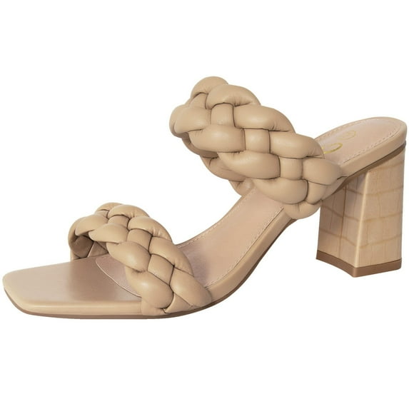 Women's Braided Heeled Sandals, Square Open Toe Heels Backless Slip On Block Heels