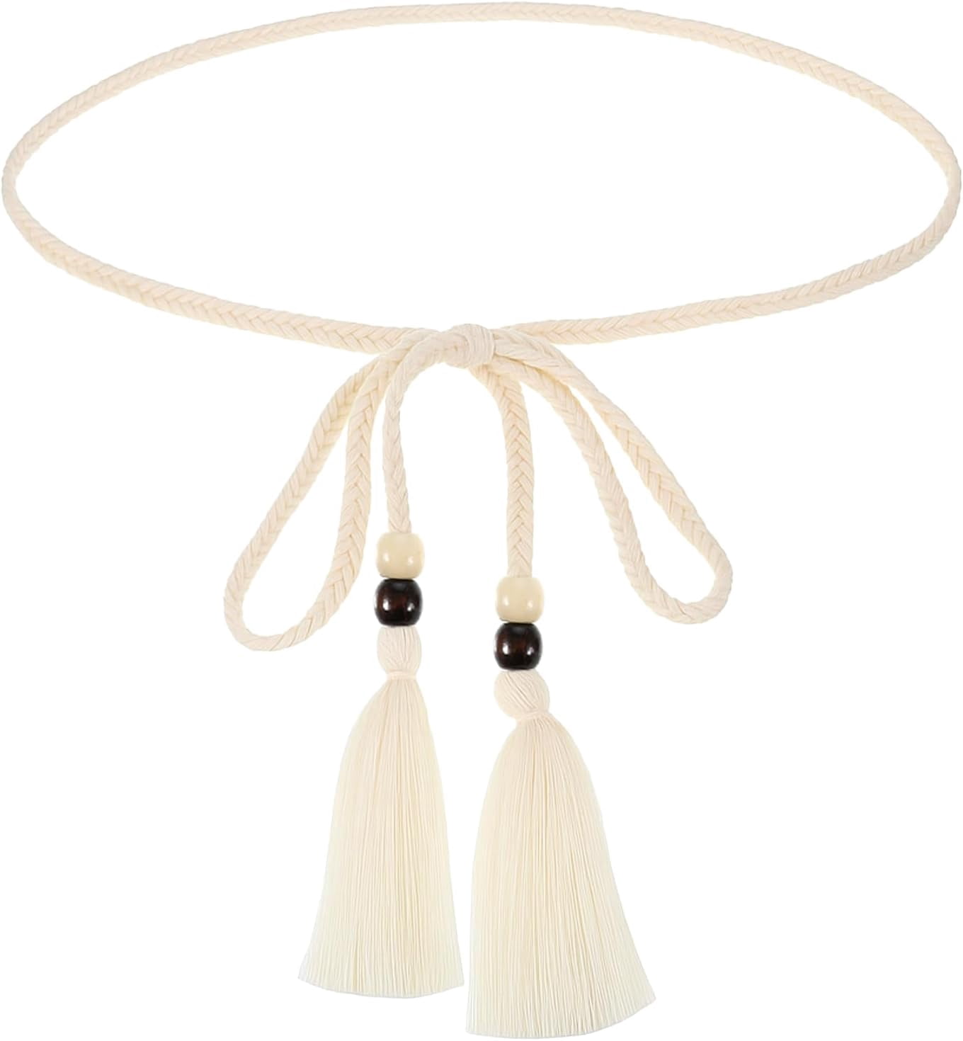 beaded belts for dresses Women's Braided Knotted Waist Belt, Skinny Boho Chain Fringe Tie Belt with Wooden Beads Decorative Waistband Women Dresses, Skirts, Tunics Outfits (White) intricately embellished with mirrorwork
