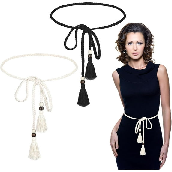 Women's Braided Knotted Waist Belt, Trendy Boho Rope Chain Tie Waistband Decorative Tassel Dress Belt for Women Girls