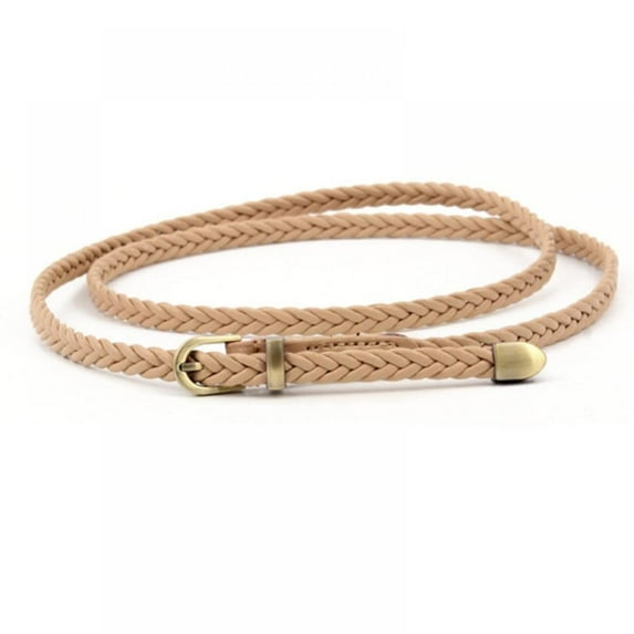 Women's Braided PU Leather Belt Skinny Woven Braided Belt with Buckle Leather Belt for Dress, Jean, Skirt, Pant