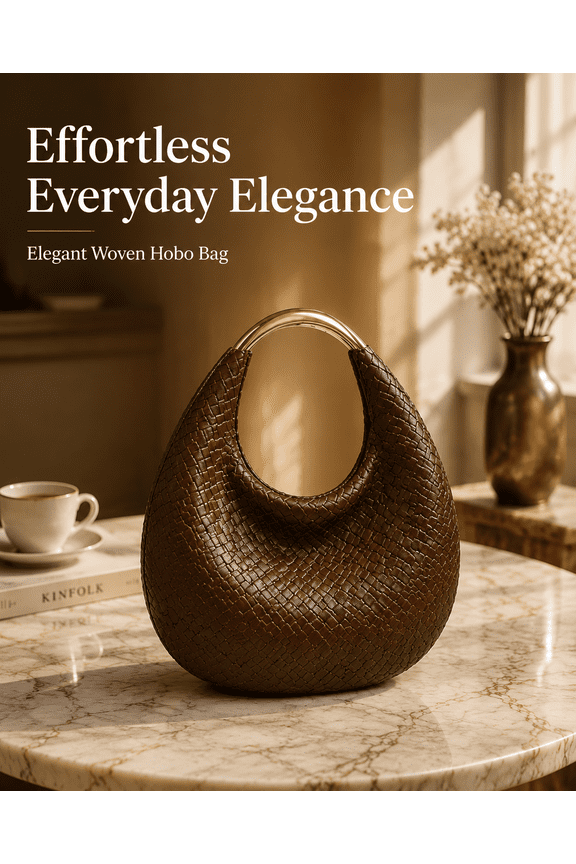 Women’s Braided PU Leather Hobo Bag Boho Chic Crescent Tote Shoulder Handbag Elegant Design