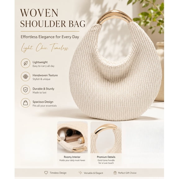 Women’s Braided PU Leather Hobo Bag Boho Chic Crescent Tote Shoulder Handbag Elegant Design