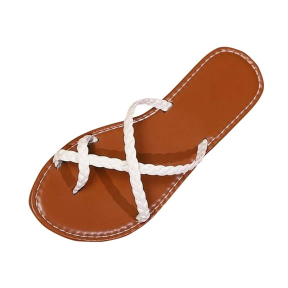 Women's Braided Strappy Flat Sandals Thong Ankle Strap Dressy Summer Sandals Women's Wide Width Flat Sandals, Flip Flop Casual Sandals Slip on Summer Beach Shoes for Women