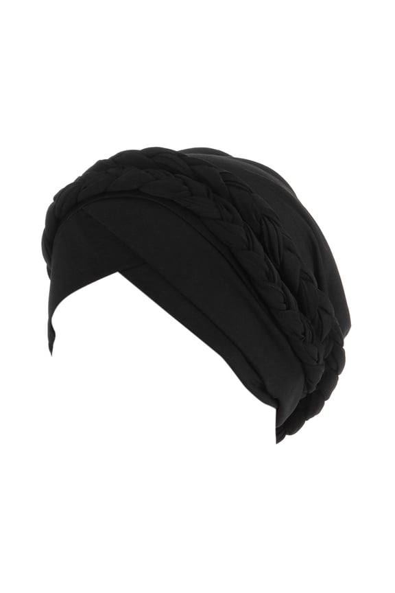 Women's Braided Turban Headwrap, Soft Stretch Pre-Tied Cap for Medical Hair Loss, Modest Fashion, and Daily Comfort, Breathable and Comfortable for Chemo Patients, Post-Surgery, or Casual Style Black