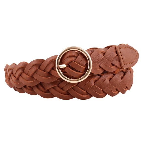 Women's Braided Woven Belt for Jeans Pants Brown One Size